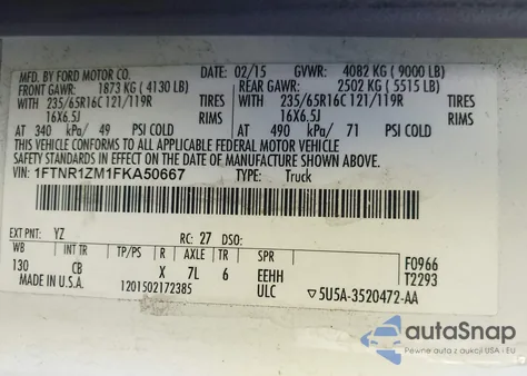 2015 Ford Transit-250 from USA, damaged, VIN 1FTNR1ZM1FKA50667